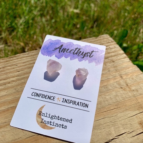 Dainty Raw Amethyst Gemstone Studs - Picture 4 of 7